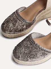 Linzi Silver Mystic Closed-Toe Wedges With Embroidery Detailing - Image 4 of 5