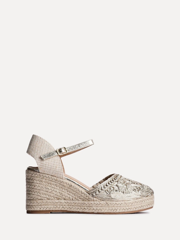 Linzi Gold Mystic Closed-Toe Wedges With Embroidery Detailing - Image 2 of 5 Linzi Gold Mystic Closed-Toe Wedges With Embroidery Detailing - Image 2 of 5