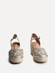 Linzi Gold Mystic Closed-Toe Wedges With Embroidery Detailing - Image 3 of 5