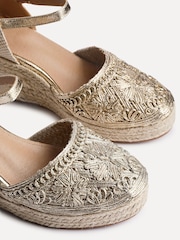 Linzi Gold Mystic Closed-Toe Wedges With Embroidery Detailing - Image 4 of 5