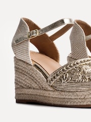 Linzi Gold Mystic Closed-Toe Wedges With Embroidery Detailing - Image 5 of 5