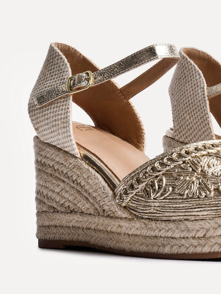 Linzi Gold Mystic Closed-Toe Wedges With Embroidery Detailing - Image 5 of 5 Linzi Gold Mystic Closed-Toe Wedges With Embroidery Detailing - Image 5 of 5