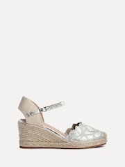 Linzi Silver Florentina Wedge Sandals with Floral Embroidery - Image 2 of 5