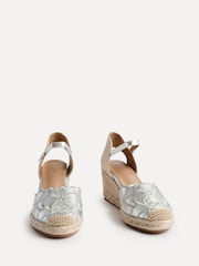 Linzi Silver Florentina Wedge Sandals with Floral Embroidery - Image 3 of 5