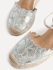 Linzi Silver Florentina Wedge Sandals with Floral Embroidery - Image 5 of 5