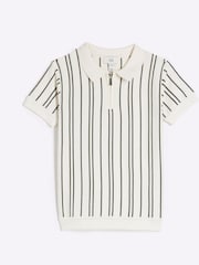 River Island Cream Boys Ecru Vertical Stripe 100% Cotton Polo Shirt - Image 1 of 4