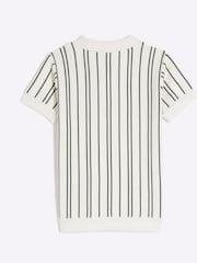 River Island Cream Boys Ecru Vertical Stripe 100% Cotton Polo Shirt - Image 2 of 4