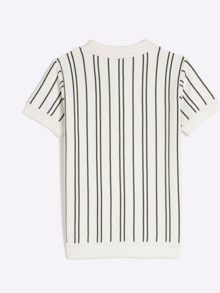 River Island Cream Boys Ecru Vertical Stripe 100% Cotton Polo Shirt - Image 2 of 4