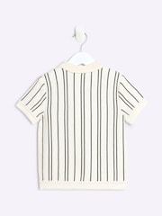 River Island Cream chrome Boys Ecru Vertical Stripe 100% Cotton Polo Shirt - Image 2 of 4