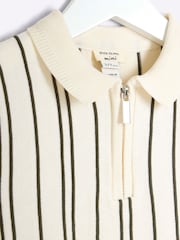 River Island Cream chrome Boys Ecru Vertical Stripe 100% Cotton Polo Shirt - Image 3 of 4