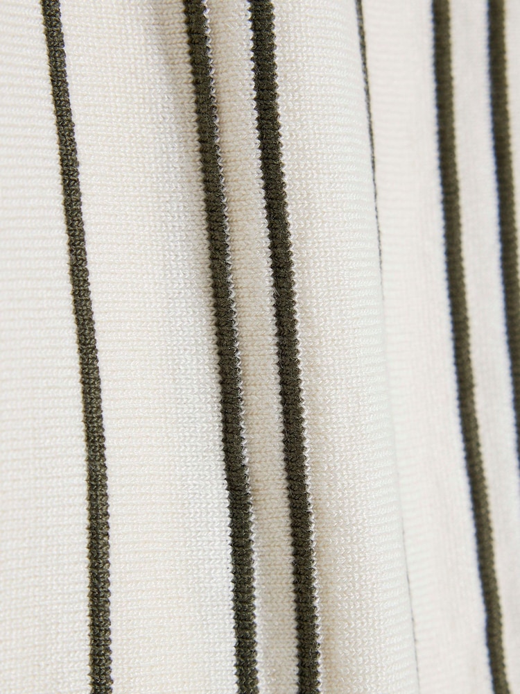 River Island Cream chrome Boys Ecru Vertical Stripe 100% Cotton Polo Shirt - Image 4 of 4