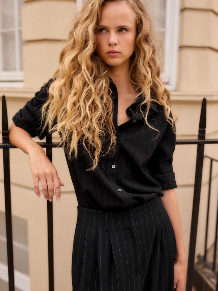 Black Pinstripe Long Sleeve Shirt - Image 2 of 9
