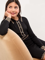 Lipsy Black/Animal Long Sleeve Knitted Shirt Dress (5-16yrs) - Image 2 of 4