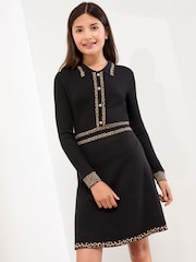 Lipsy Black/Animal Long Sleeve Knitted Shirt Dress (5-16yrs) - Image 3 of 4