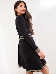 Lipsy Black/Animal Long Sleeve Knitted Shirt Dress (5-16yrs) - Image 4 of 4
