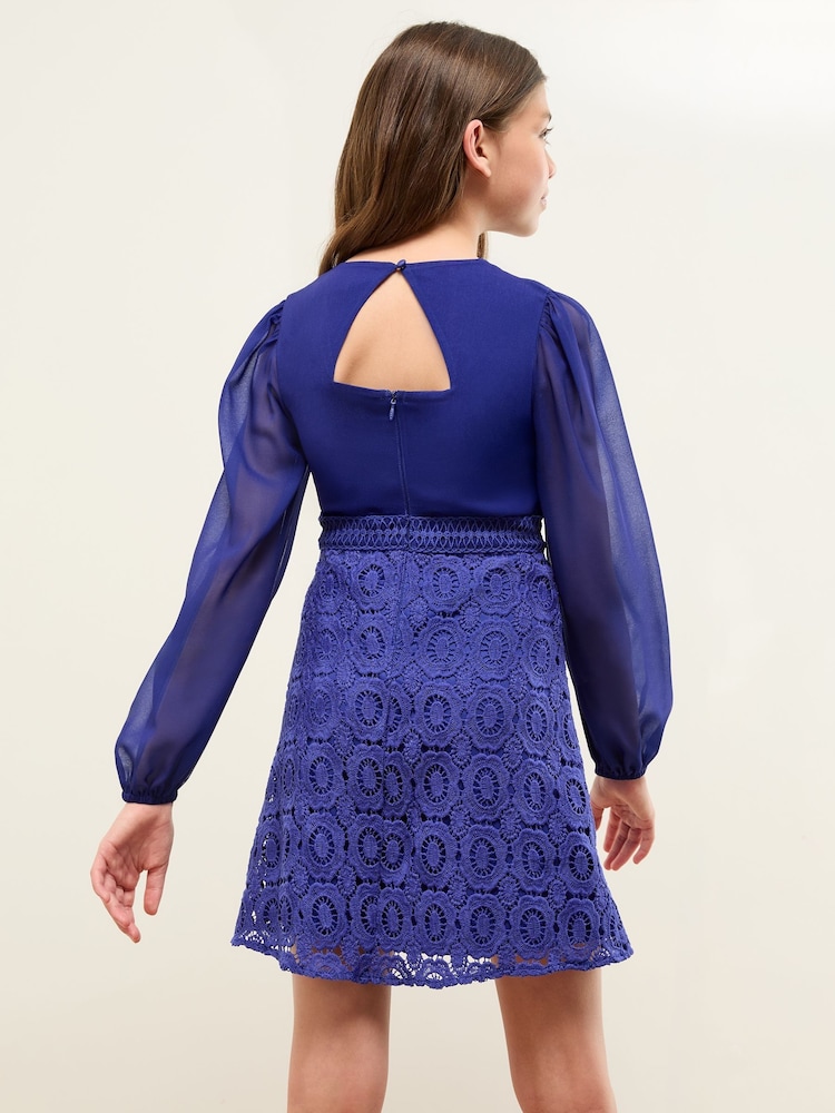 Lipsy Cobalt Blue Lace Occasion Dress (5-16yrs) - Image 4 of 4