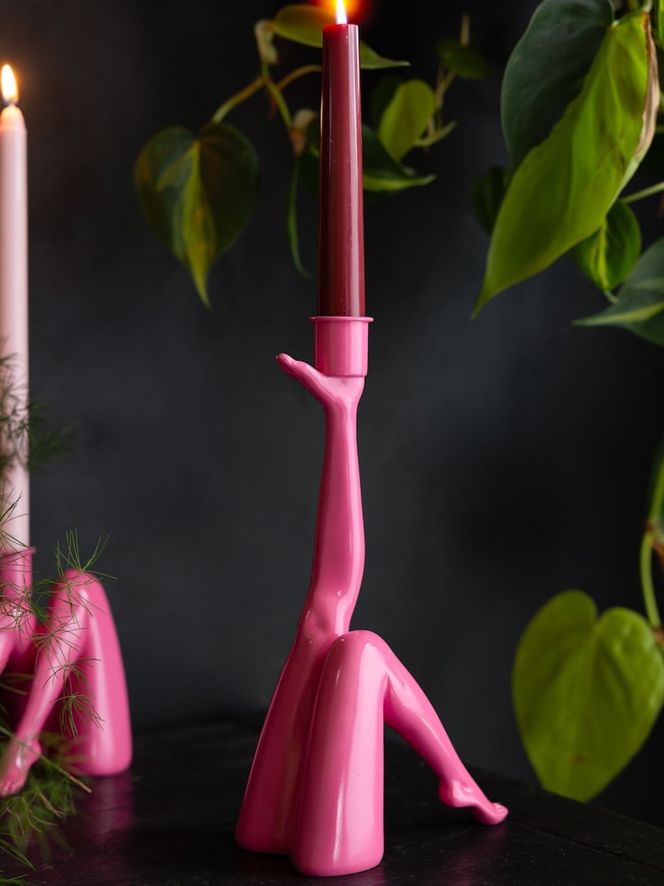 Rockett St George Pink Leg Taper Candle Holder - Image 1 of 4