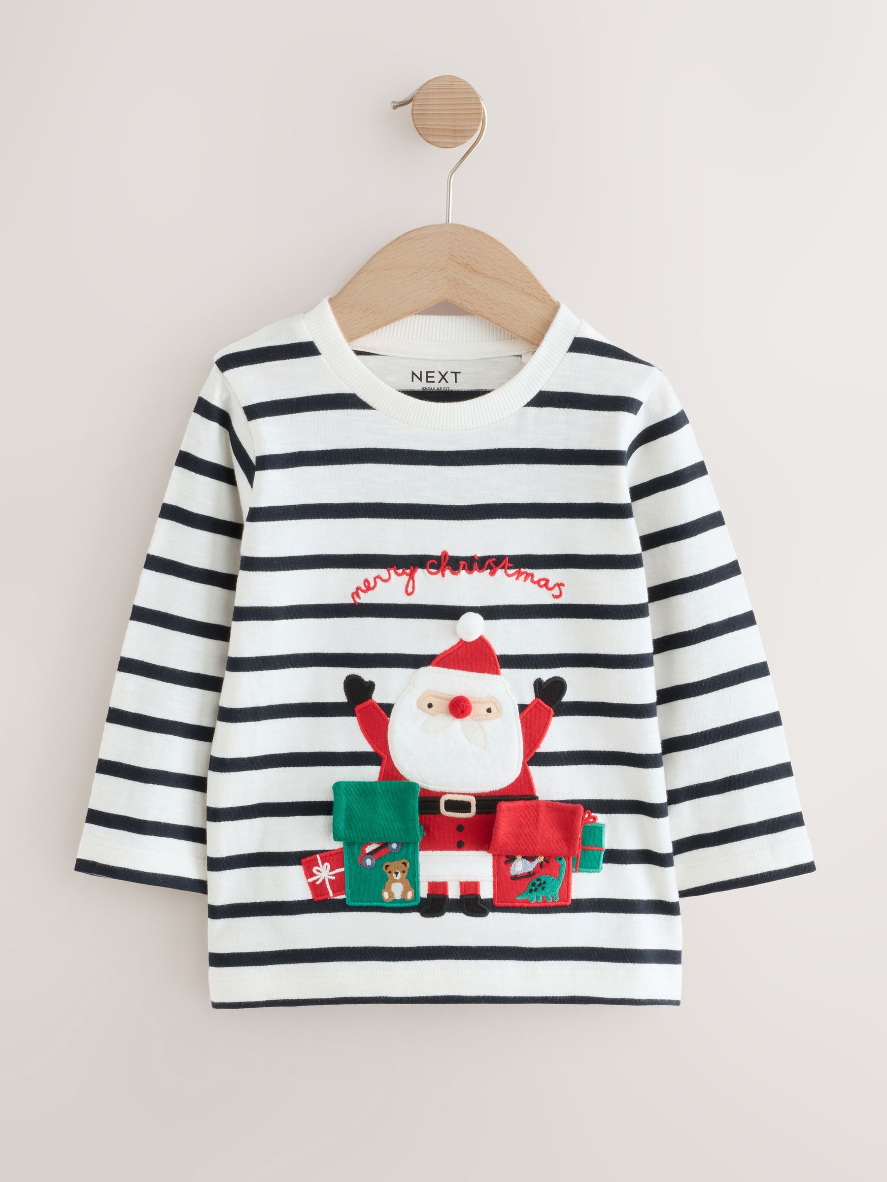 Buy White/Blue Santa Appliqué Christmas Long Sleeve T-Shirt (3mths