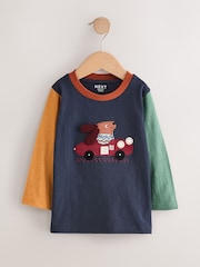 Navy Hotchpotch Dog Car Long Sleeve Appliqué T-Shirt (3mths-7yrs) - Image 1 of 6
