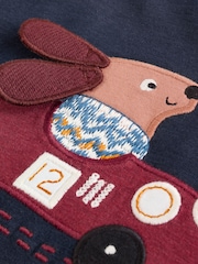 Navy Hotchpotch Dog Car Long Sleeve Appliqué T-Shirt (3mths-7yrs) - Image 4 of 6