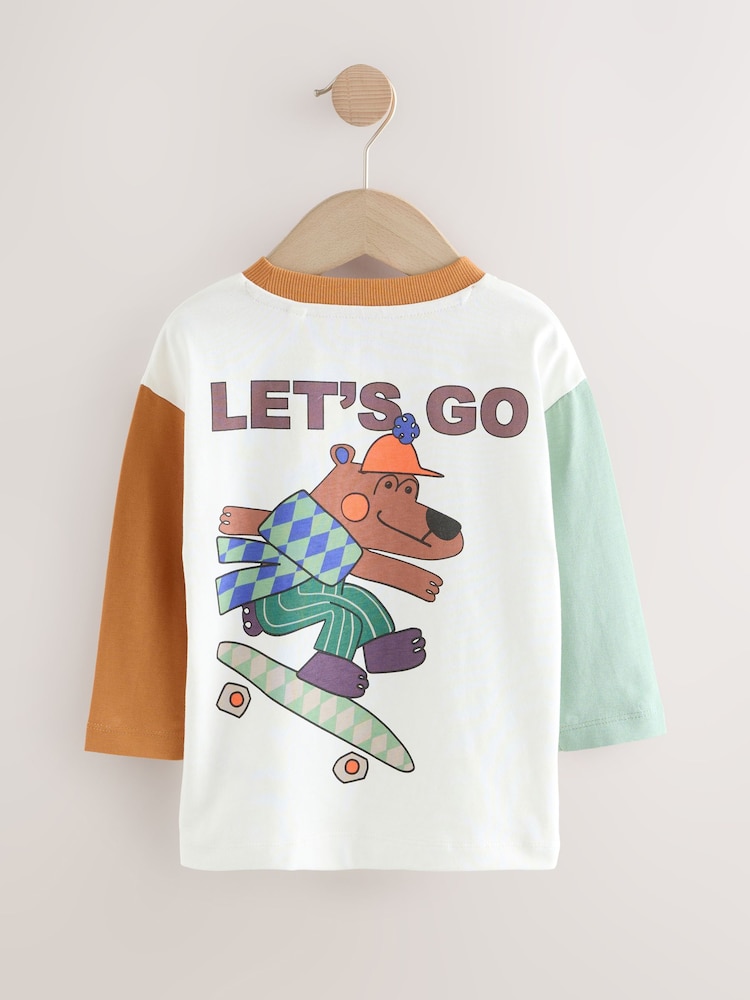 White Skate Bear Long Sleeve Back Print T-Shirt (3mths-7yrs) - Image 2 of 4