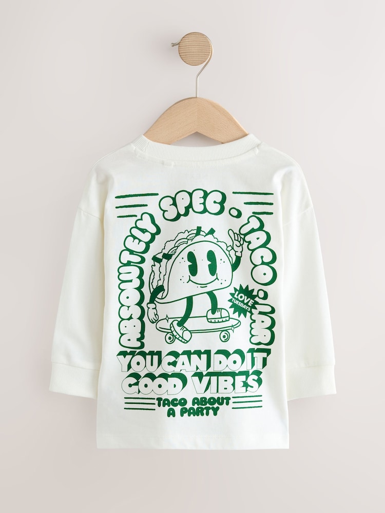 White/Green Taco Long Sleeve Back Print T-Shirt (3mths-7yrs) - Image 2 of 4