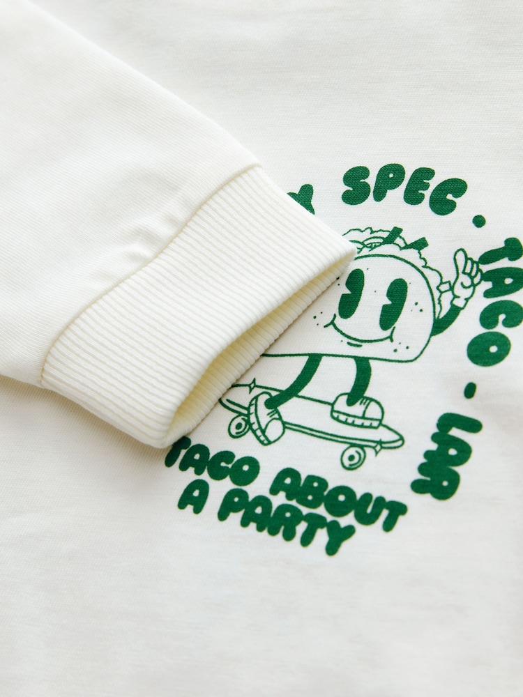 White/Green Taco Long Sleeve Back Print T-Shirt (3mths-7yrs) - Image 4 of 4