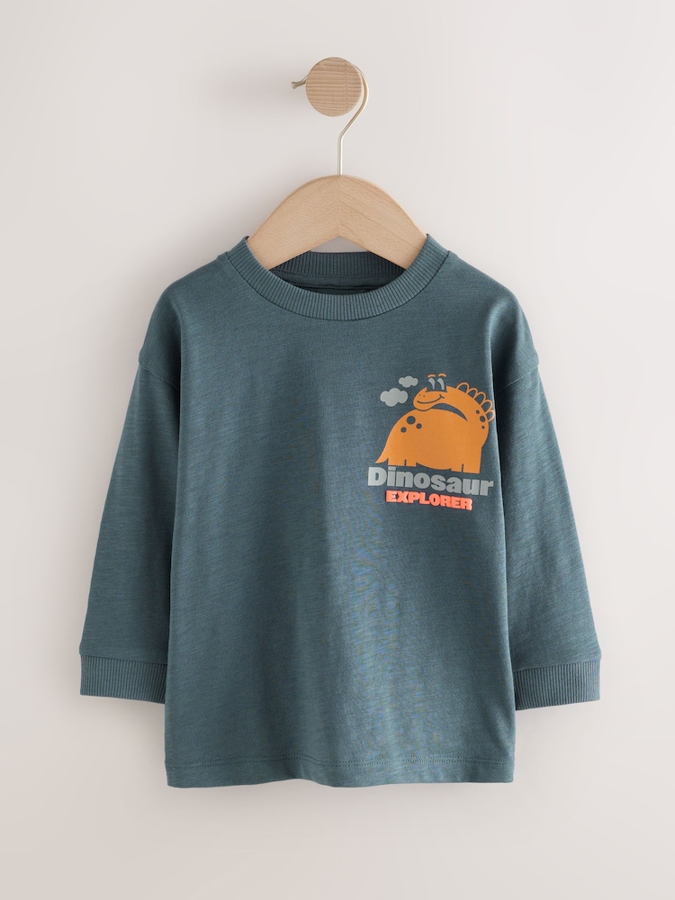 Charcoal Grey Dinosaur Long Sleeve Back Print T-Shirt (3mths-8yrs) - Image 1 of 4 Charcoal Grey Dinosaur Long Sleeve Back Print T-Shirt (3mths-8yrs) - Image 1 of 4