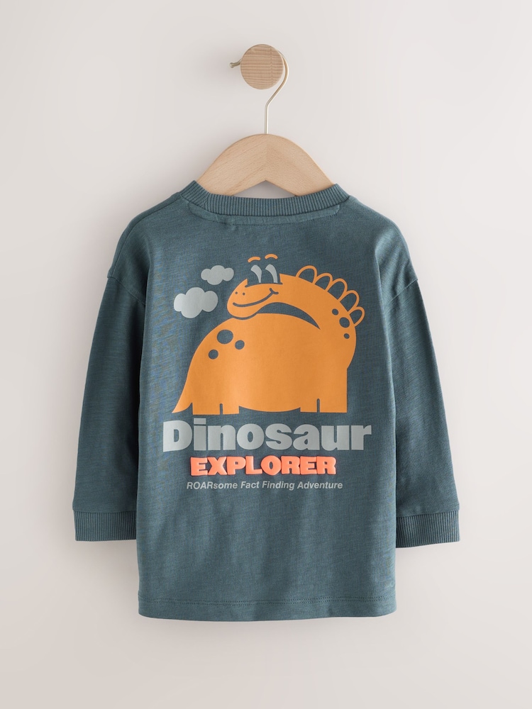 Charcoal Grey Dinosaur Long Sleeve Back Print T-Shirt (3mths-8yrs) - Image 2 of 4 Charcoal Grey Dinosaur Long Sleeve Back Print T-Shirt (3mths-8yrs) - Image 2 of 4