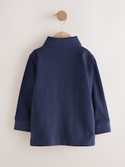 Navy Christmas All-Over Embroidered Long Sleeve Polo Shirt (3mths-7yrs) - Image 5 of 7