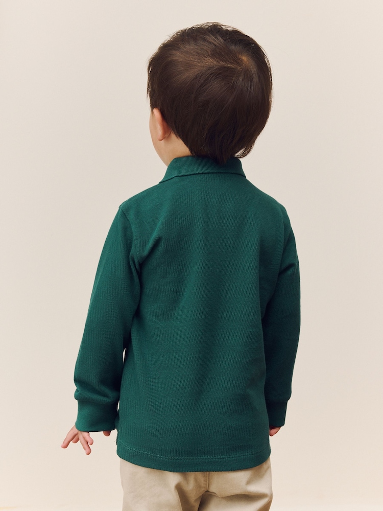 Green Woodland All-Over Embroidered Long Sleeve Polo Shirt (3mths-7yrs) - Image 2 of 7