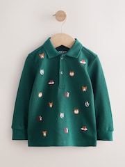 Green Woodland All-Over Embroidered Long Sleeve Polo Shirt (3mths-7yrs) - Image 4 of 7