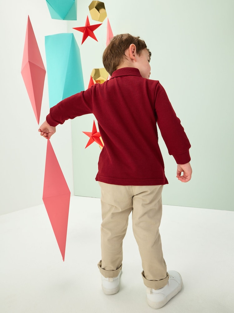 Berry Red Christmas All-Over Embroidered Long Sleeve Polo Shirt (3mths-7yrs) - Image 3 of 3