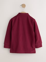 Berry Red Christmas All-Over Embroidered Long Sleeve Polo Shirt (3mths-7yrs) - Image 5 of 7