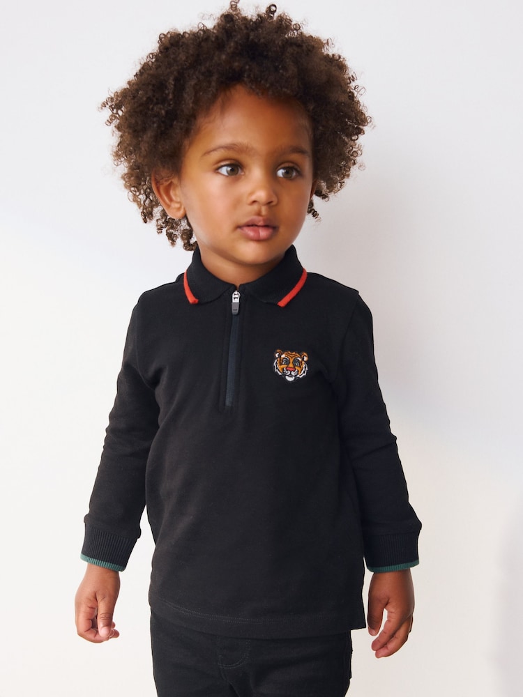 Black Tiger Long Sleeve Zip Polo Shirt (3mths-7yrs) - Image 1 of 8