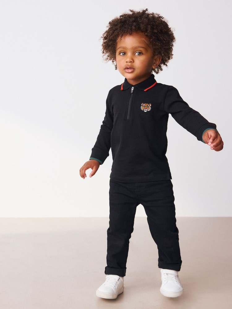Black Tiger Long Sleeve Zip Polo Shirt (3mths-7yrs) - Image 2 of 8