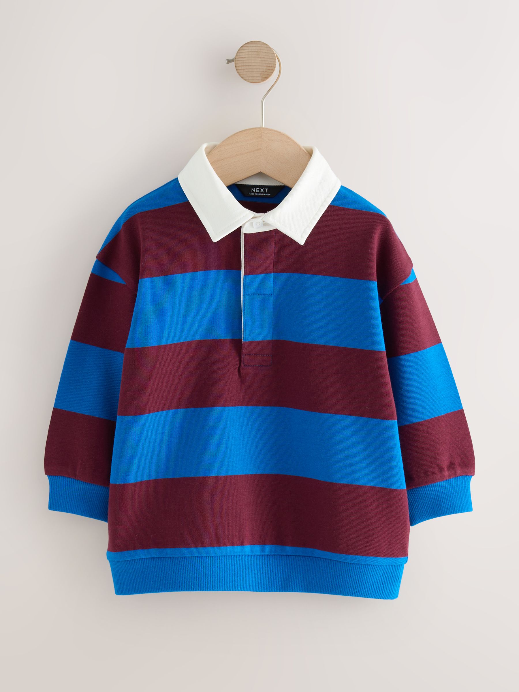Buy Cobalt Blue and Burgundy Striped Long Sleeve Rugby Polo Shirt