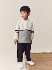 Grey/White Zip Long Sleeve Polo Shirt And Joggers Set (3mths-7yrs) - Image 1 of 3