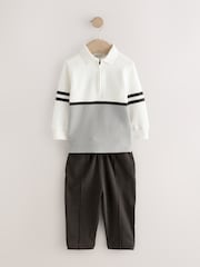 Grey/White Zip Long Sleeve Polo Shirt And Joggers Set (3mths-7yrs) - Image 4 of 7