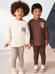Brown/Cream Babyccino Long Sleeve Tops & Leggings Set 2 Pack (3mths-7yrs) - Image 1 of 8