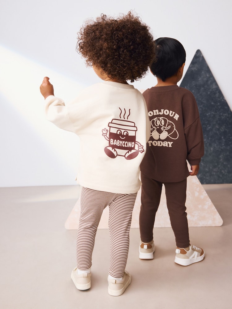 Brown/Cream Babyccino Long Sleeve Tops & Leggings Set 2 Pack (3mths-7yrs) - Image 2 of 8