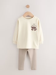 Brown/Cream Babyccino Long Sleeve Tops & Leggings Set 2 Pack (3mths-7yrs) - Image 4 of 8