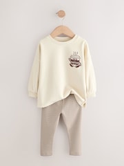 Brown/Cream Babyccino Long Sleeve Tops & Leggings Set 2 Pack (3mths-7yrs) - Image 5 of 8