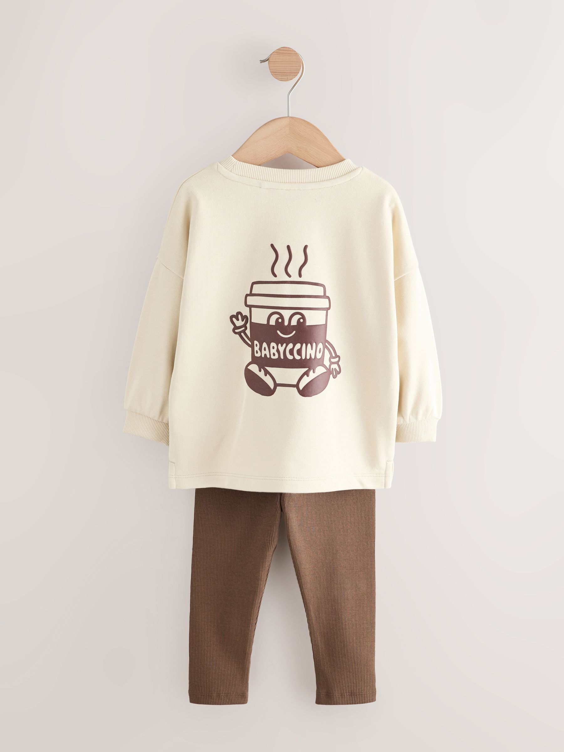 Buy Brown/Cream Babyccino Long Sleeve Tops & Leggings Set 2