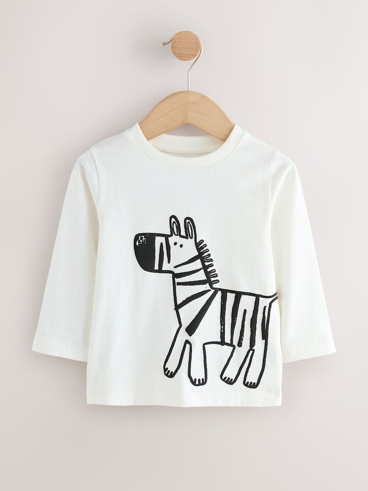 Tan/White/Black Safari Long Sleeve Graphic Print T-Shirts 3 Pack (3mths-7yrs) - Image 2 of 7