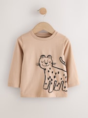 Tan/White/Black Safari Long Sleeve Graphic Print T-Shirts 3 Pack (3mths-7yrs) - Image 3 of 7