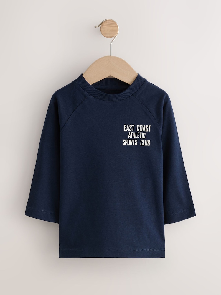 Navy Varsity Long Sleeve Graphic Print T-Shirts 3 Pack (3mths-7yrs) - Image 2 of 7