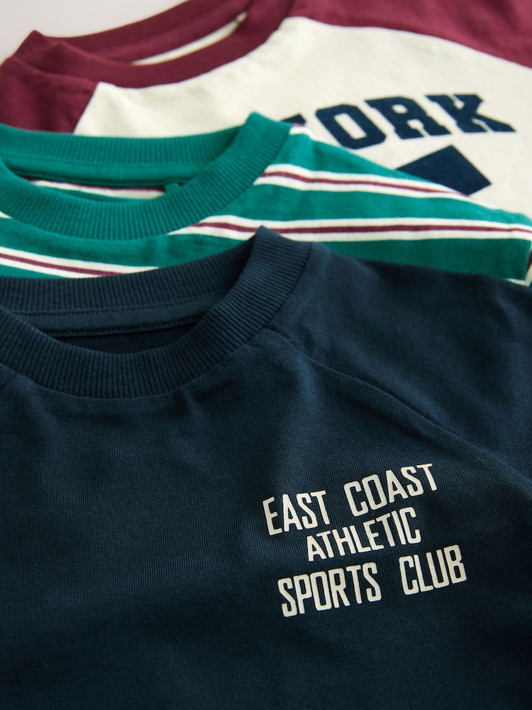 Navy Varsity Long Sleeve Graphic Print T-Shirts 3 Pack (3mths-7yrs) - Image 7 of 7 Navy Varsity Long Sleeve Graphic Print T-Shirts 3 Pack (3mths-7yrs) - Image 7 of 7