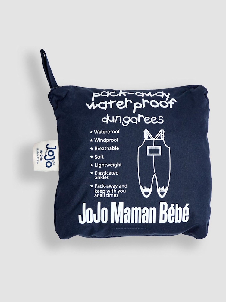 JoJo Maman Bébé Navy Pack-Away Waterproof Dungarees - Image 4 of 4