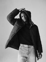 The Set Black Mid Length Padded Coat - Image 3 of 9